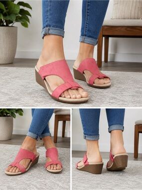 Vionic Orthaheel Regina Adjustable Wedge Sandals Pink Size 8 Orthopedic Comfort
